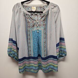 Anthropologie Fig & Flower Womens Tunic Floral Top Blouse sz Small Colorful